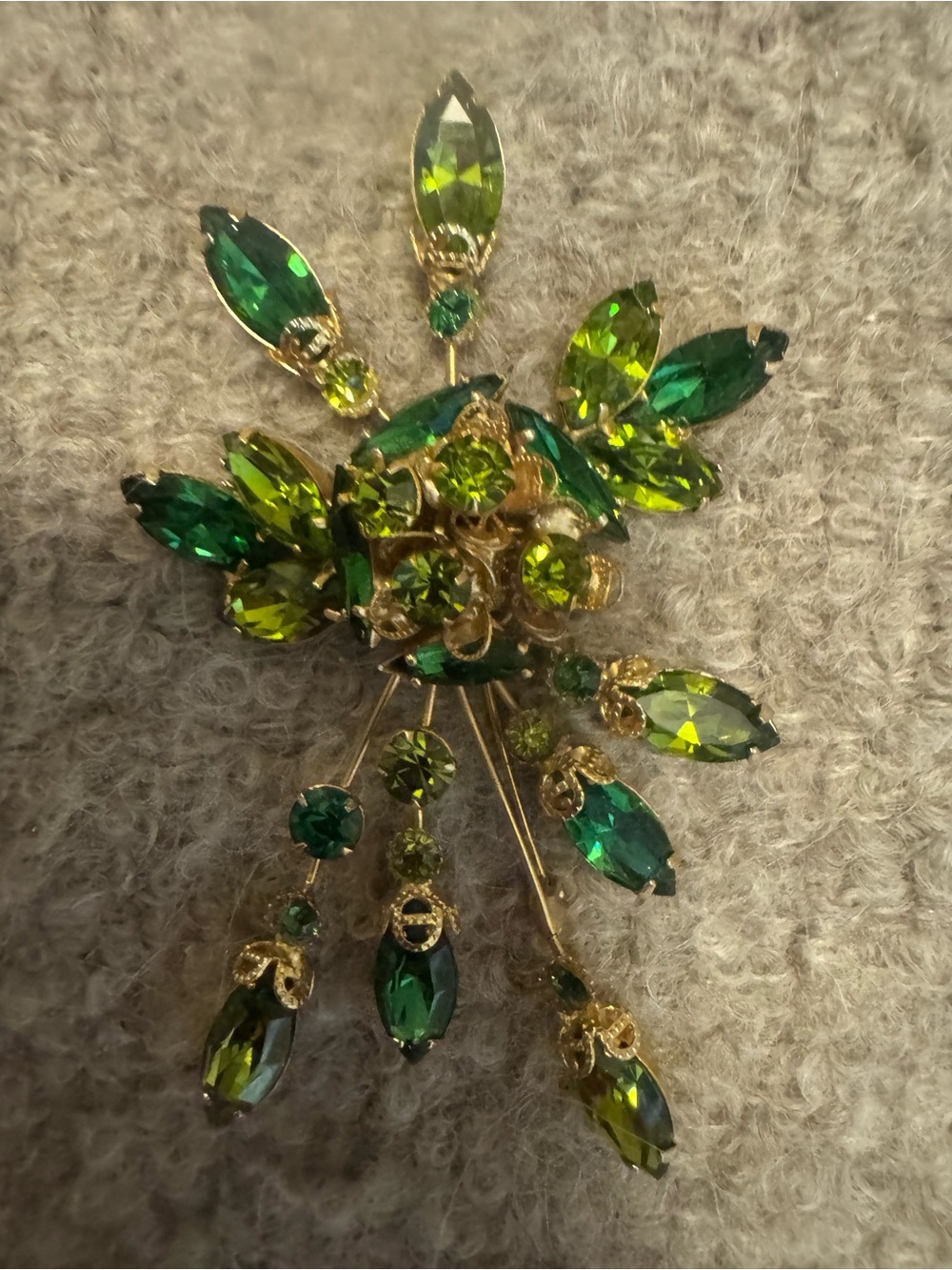 Green Crystal Floral Burst Brooch - Women Jewelry